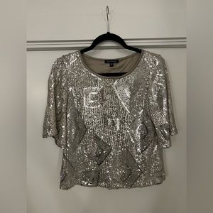Skies are Blue Silver Sequin Top